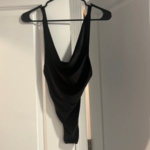 Black bodysuit, plunging neck, velvet, size small